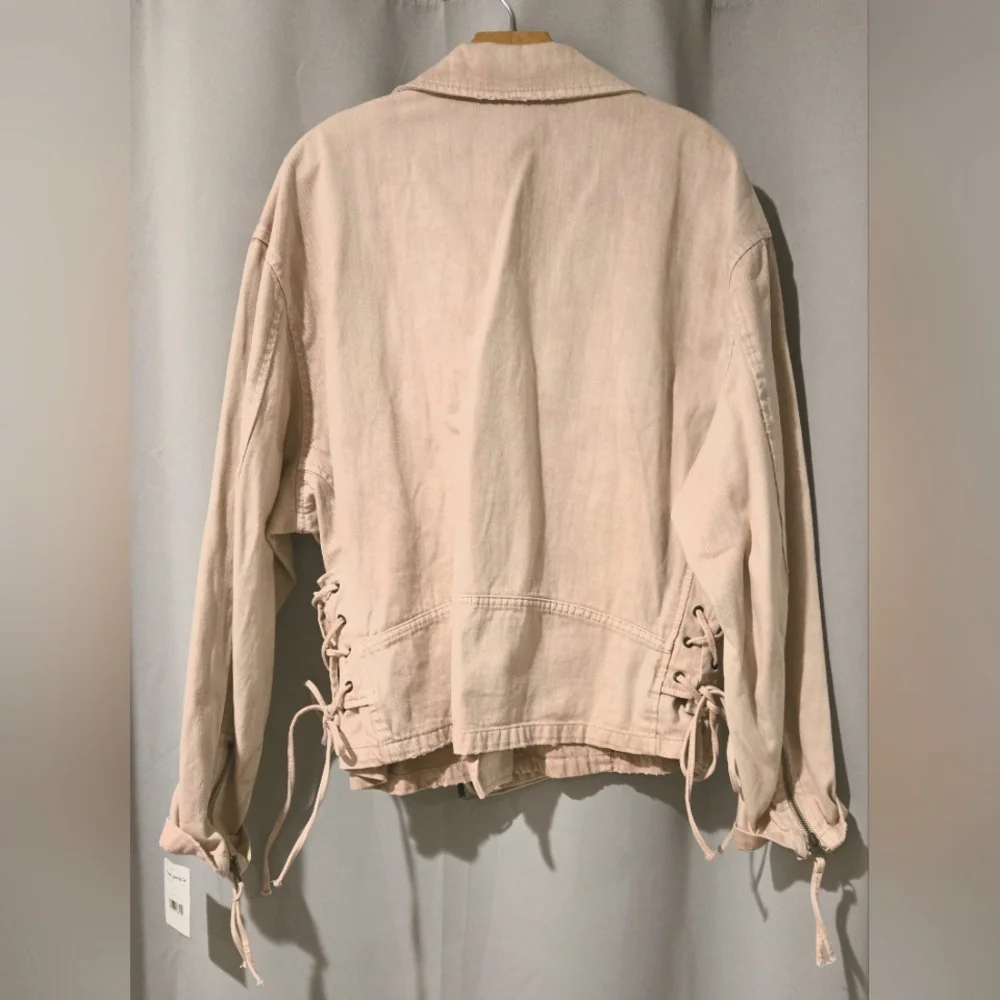 Free People  Oversized Denim Moto Lace Up Jacket - Picture 4 of 5